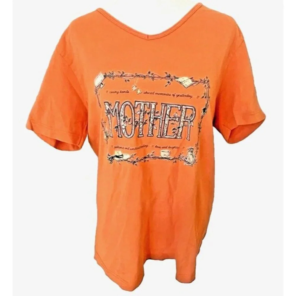Vintage Salmon‎ Orange Mother Grandma Cottage Core Y2k 90s Single Stitch T Shirt